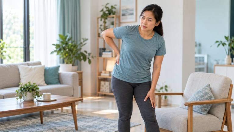 Adult experiencing lower back and buttock discomfort
